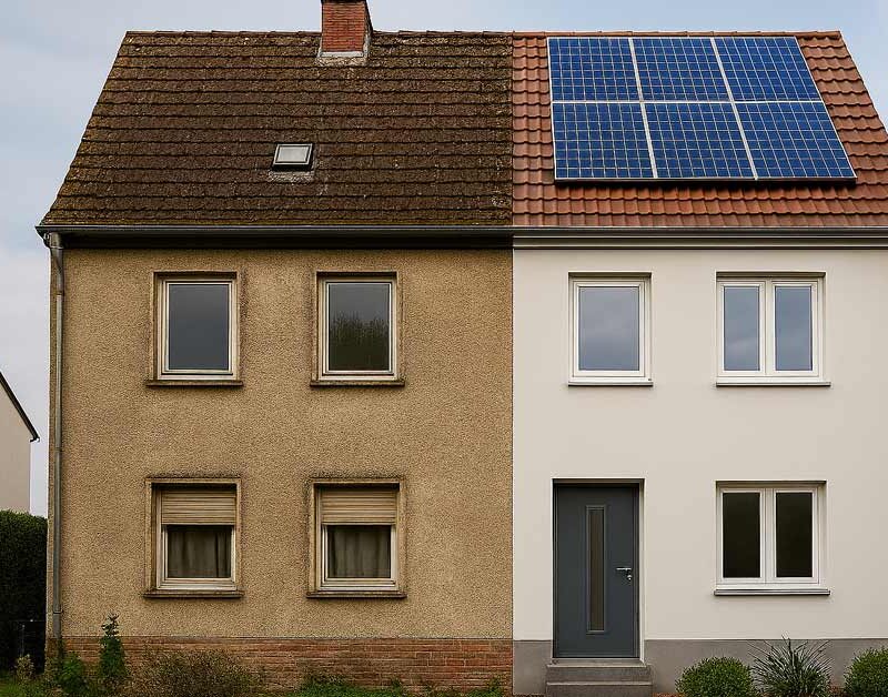 ein Haus geteilt in zwei Hälften