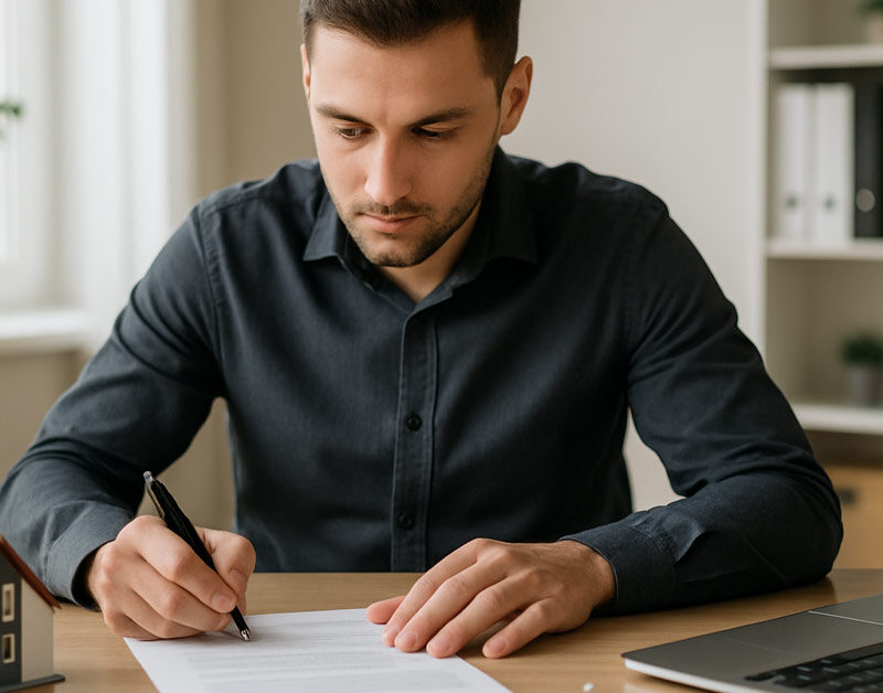 ein Mann mit Unterlagen am Schreibtisch