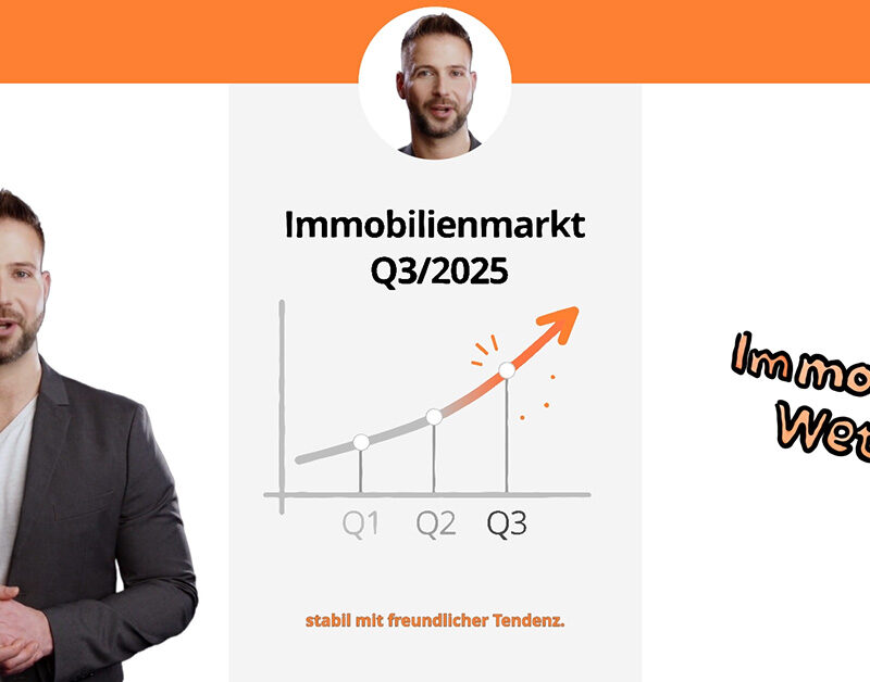 Ein Teaser für das Immowetter, ein Moderator, der das Immobilien-Wetter ansagt