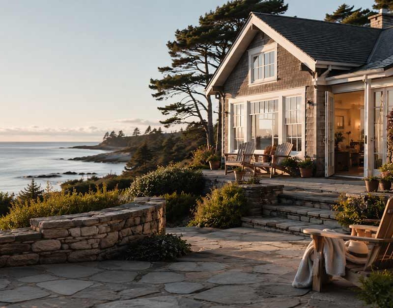 Ferienimmobilie mit Meerblick an der Küste als Beispiel für den Verkauf eines Ferienhauses. I Ferienimmobilie verkaufen